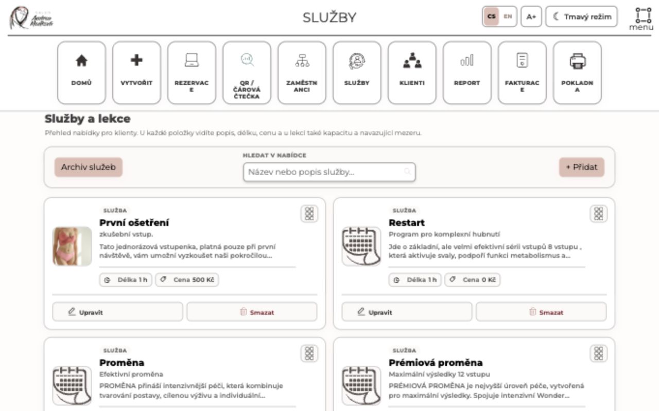 Reálný přehled služeb v systému Restime